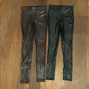SPANX Wine and Black Faux Leather Leggings size xs